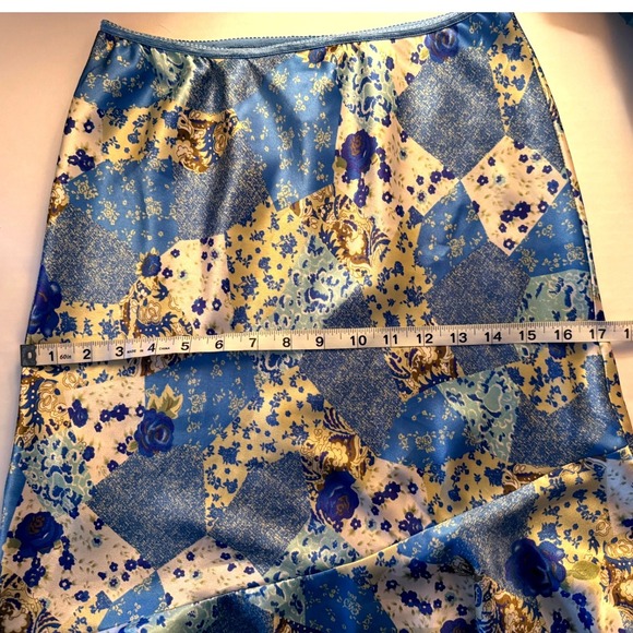 Floral Patchwork Satin Midi Skirt Size Large Flowy Boho Cottage Whimsical Fairy - Picture 7 of 8
